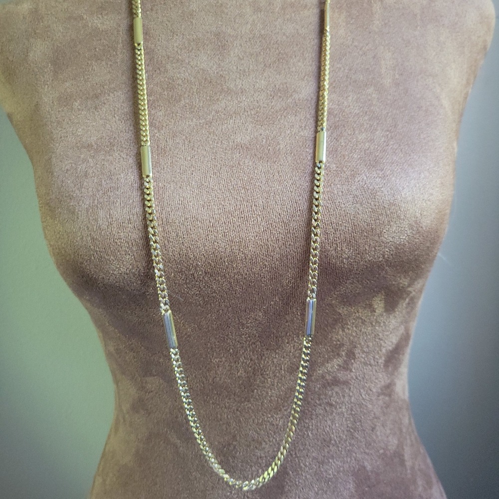 Monet Vintage Gold Tone Curb Chain Station Necklace 36 Inch Long Dark Academia
